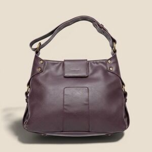 Samsara Purple Vegan Leather Hobo Shoulder Bag Antique Brass Hardware Plum
